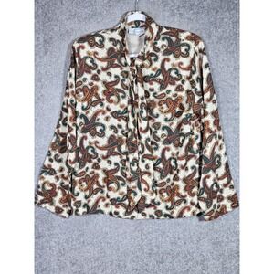 Vintage Applause III Top Womens Size 14 Paisley Attached Neck Tie Button Up USA